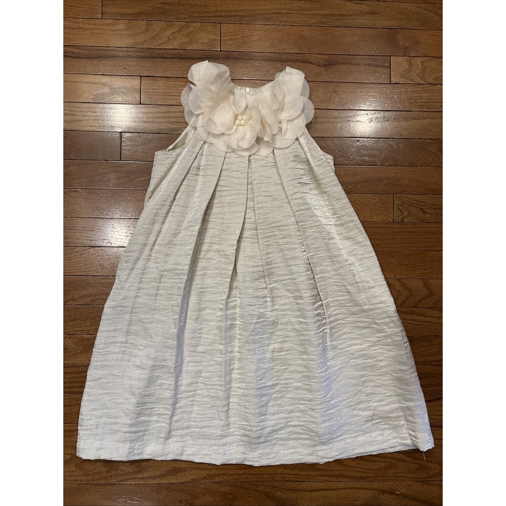 Vintage Jessica McClintock Girls 12 White Floral Pearl Party Flower Girl Dress
